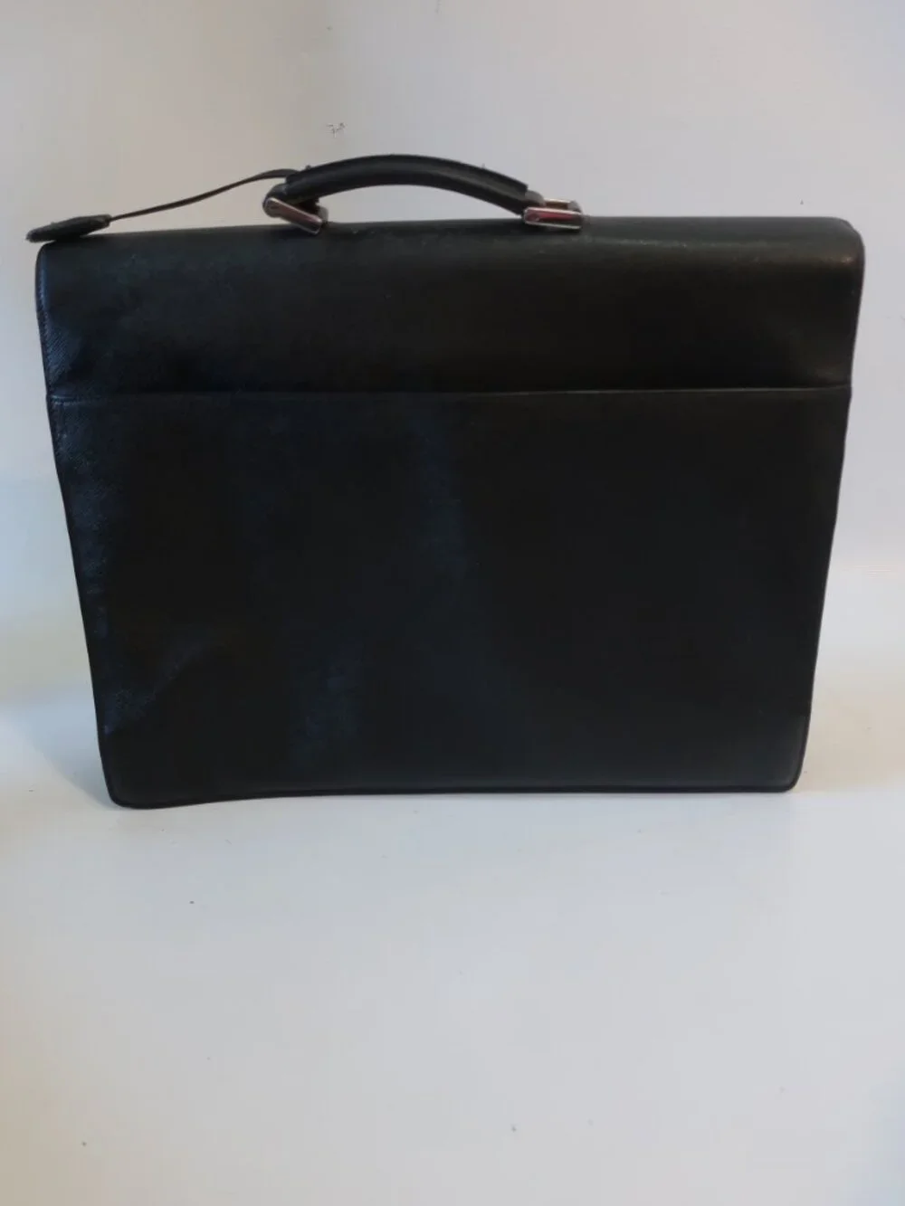 Authentic Mens Prada Saffiano Grained Leather Black Key Lock Cartella Briefcase
